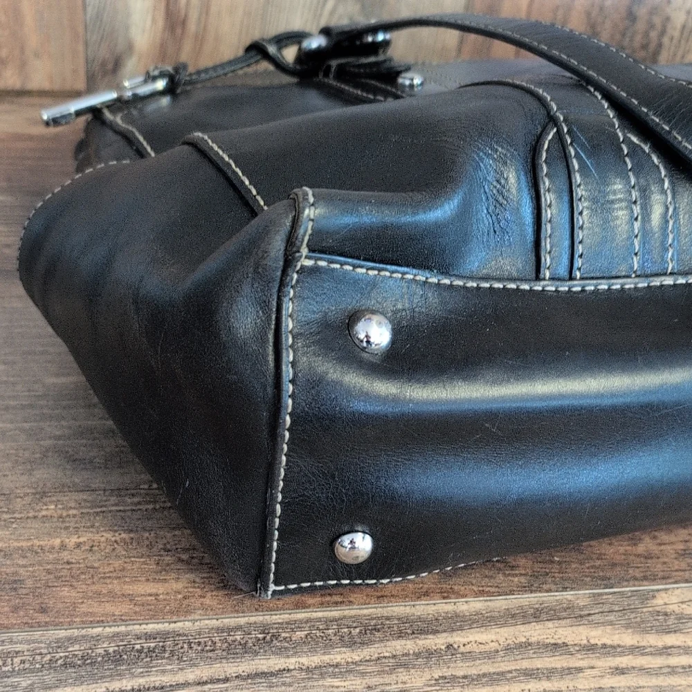 Fossil Large Heavy Black Leather Laptop Tote Office Travel Bag          C279 - Picture 11 of 16